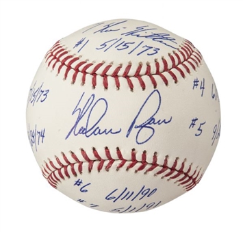 Nolan Ryan Autographed Baseball With Each No-Hitter Inscribed (PSA/DNA 9.5)